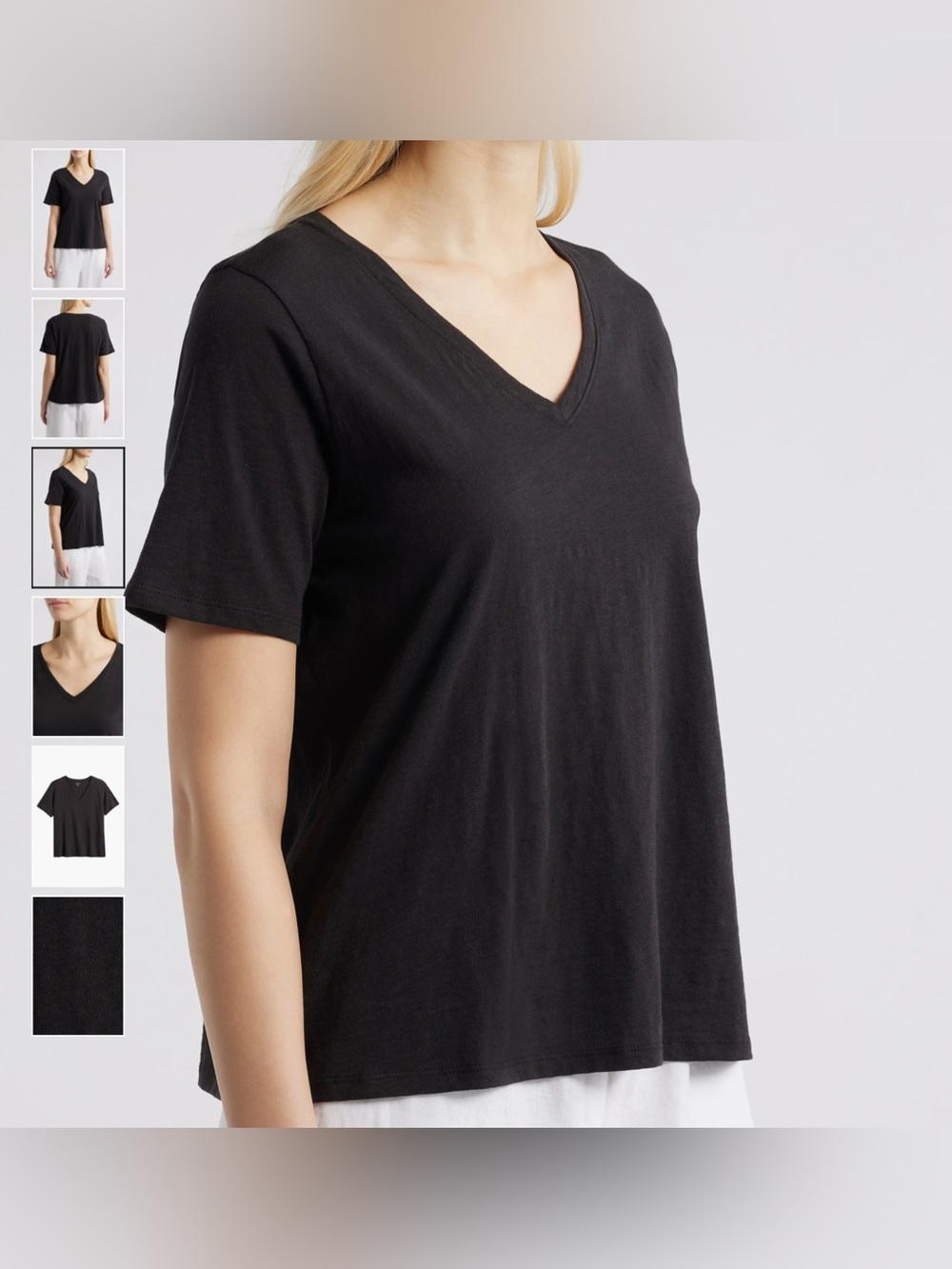Eileen Fisher Black Easy Organic Cotton V-Neck Tee Size S